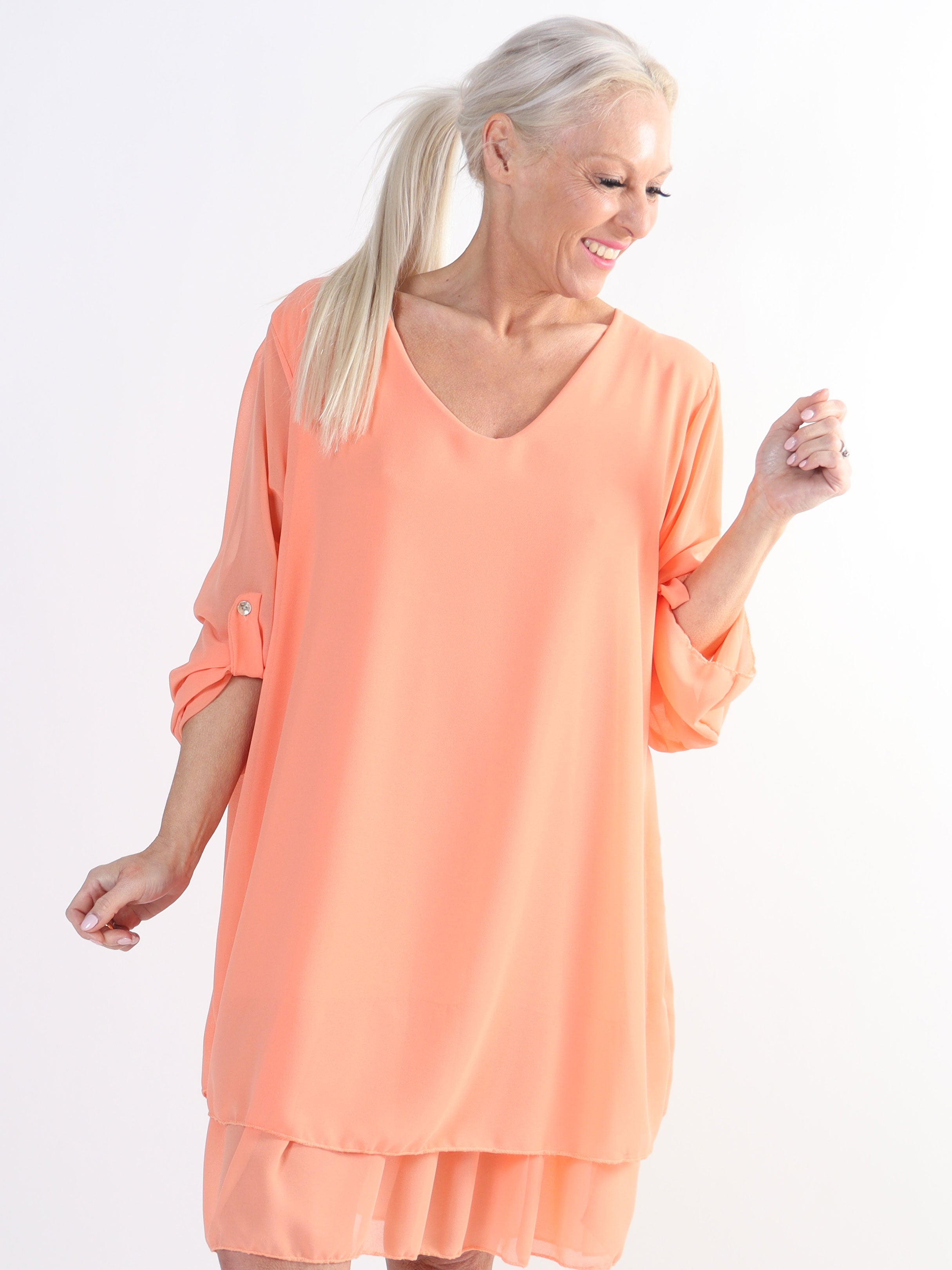 Jill - Chiffon tunikakjole med viskose underkjole